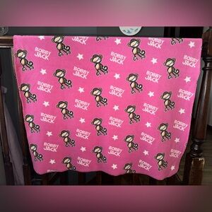 RARE Vintage Y2K Pink BOBBY JACK Monkey Fleece Throw Blanket 48”x39”
